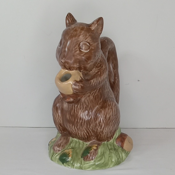 Vintage Stoneware Whimsical Hand Painted Squirrel Vase Pitcher